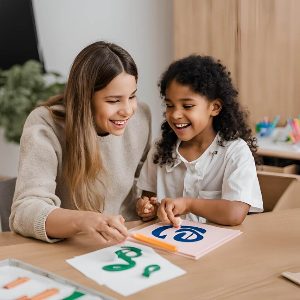 logopède et un enfant travaille la lettre d